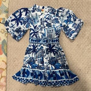 FARM Rio Blue and White Tropical Dress